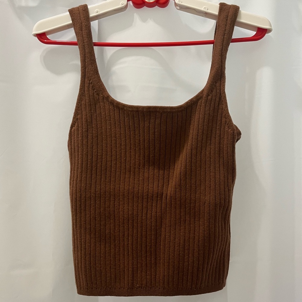Aritzia brown knitted squareneck cropped tank top wilfred run small